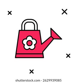 Filled outline Watering can icon isolated on white background. Irrigation symbol.  Vector