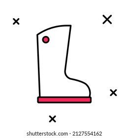 Esquema relleno Icono de arranque de goma impermeable aislado en fondo blanco. Botas para el tiempo lluvioso, pesca, jardinería.  Vector