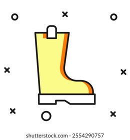 Filled outline Waterproof rubber boot icon isolated on white background. Gumboots for rainy weather, fishing, gardening. Flat filled outline style with shadow. Vector