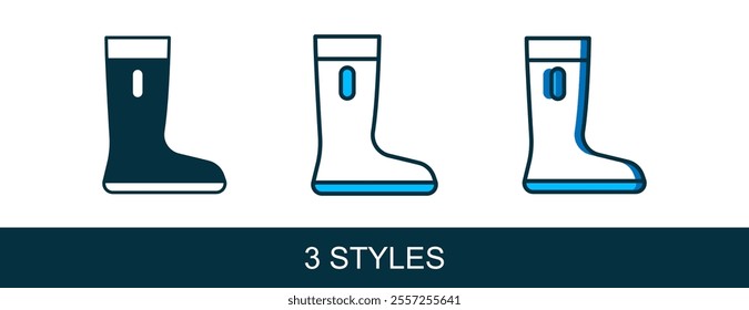 Filled outline Waterproof rubber boot icon isolated on white background. Gumboots for rainy weather, fishing, gardening.  Vector