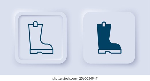 Filled and outline Waterproof rubber boot icon isolated on grey background. Gumboots for rainy weather, fishing, gardening. Square button. Vector