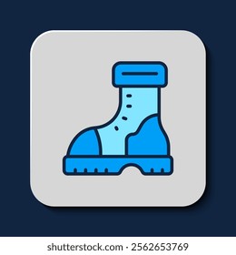 Filled outline Waterproof rubber boot icon isolated on blue background. Gumboots for rainy weather, fishing, gardening.  Vector