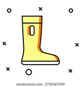 Icono de goma impermeable de la bota aislado en el fondo blanco. Botas de goma para Clima lluvioso, pesca, jardinería. Estilo de contorno relleno plano con sombra. Vector