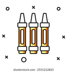 Gefüllte Kontur Wachsfarben zum Zeichnen Symbol einzeln auf weißem Hintergrund. Flach ausgefüllter Umrissstil mit Schatten. Vektorgrafik