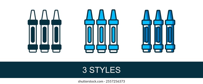 Filled outline Wax crayons for drawing icon isolated on white background.  Vector