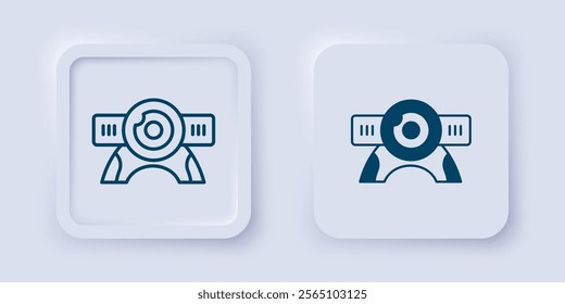 Filled and outline Web camera icon isolated on grey background. Chat camera. Webcam icon. Square button. Vector