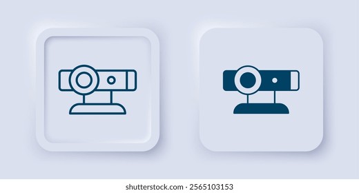 Filled and outline Web camera icon isolated on grey background. Chat camera. Webcam icon. Square button. Vector