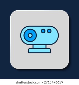 Icono de cámara de Web de contorno lleno aislado sobre fondo azul. Cámara de chat. Icono de cámara web.  Vector