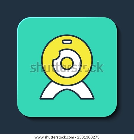 Filled outline Web camera icon isolated on blue background. Chat camera. Webcam icon. Turquoise square button. Vector