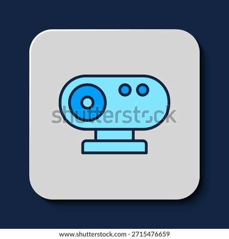 Filled outline Web camera icon isolated on blue background. Chat camera. Webcam icon.  Vector