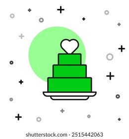 Filled outline Wedding cake with heart icon isolated on white background.  Vector