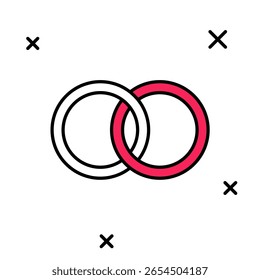 Filled outline Wedding rings icon isolated on white background. Bride and groom jewelry sign. Marriage symbol. Diamond ring.  Vector