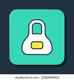 Filled outline Weight icon isolated on blue background. Kilogram weight block for weight lifting and scale. Mass symbol. Turquoise square button. Vector