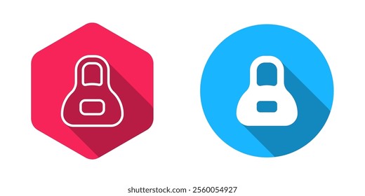 Filled and outline Weight icon isolated with long shadow background. Kilogram weight block for weight lifting and scale. Mass symbol.  Vector