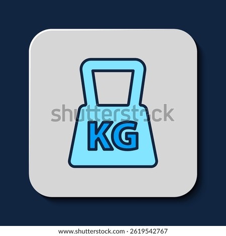 Filled outline Weight icon isolated on blue background. Kilogram weight block for weight lifting and scale. Mass symbol.  Vector