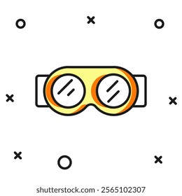 Filled outline Welding glasses icon isolated on white background. Protective clothing and tool worker. Flat filled outline style with shadow. Vector
