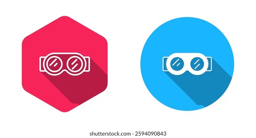 Filled and outline Welding glasses icon isolated with long shadow background. Protective clothing and tool worker.  Vector