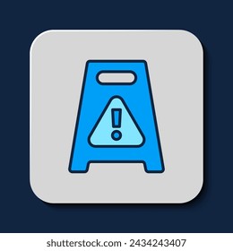 Filled outline Wet floor and cleaning in progress icon isolated on blue background. Cleaning service concept.  Vector