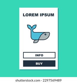 Filled outline Whale icon isolated on turquoise background.  Vector