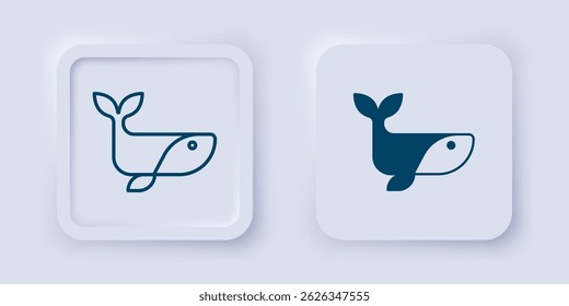 Filled and outline Whale icon isolated on grey background. Square button. Vector