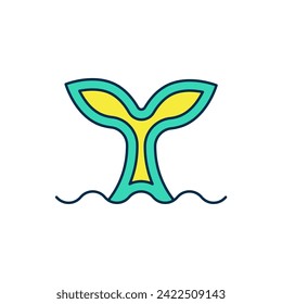 Filled outline Whale tail in ocean wave icon isolated on white background.  Vector