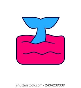 Filled outline Whale tail in ocean wave icon isolated on white background.  Vector