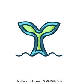 Filled outline Whale tail in ocean wave icon isolated on white background. Flat filled outline style with shadow. Vector