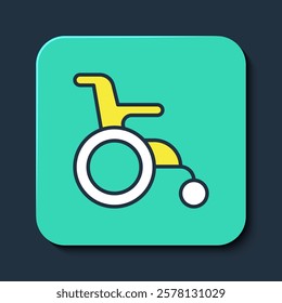 Filled outline Wheelchair for disabled person icon isolated on blue background. Turquoise square button. Vector