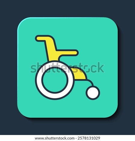 Filled outline Wheelchair for disabled person icon isolated on blue background. Turquoise square button. Vector