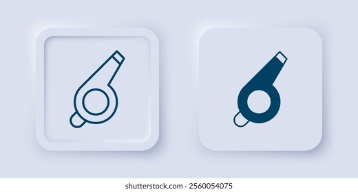 Filled and outline Whistle icon isolated on grey background. Referee symbol. Fitness and sport sign. Square button. Vector