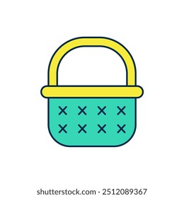 Filled outline Wicker basket icon isolated on white background.  Vector