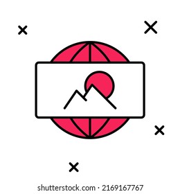 Esquema relleno Icono de imagen de gran angular aislado en fondo blanco. Vista panorámica.  Vector