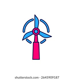 Filled outline Wind turbine icon isolated on white background. Wind generator sign. Windmill for electric power production.  Vector