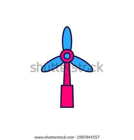 Filled outline Wind turbine icon isolated on white background. Wind generator sign. Windmill for electric power production.  Vector