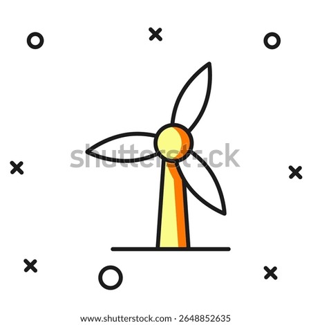 Filled outline Wind turbine icon isolated on white background. Wind generator sign. Windmill for electric power production. Flat filled outline style with shadow. Vector