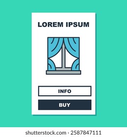 Filled outline Window with curtains in the room icon isolated on turquoise background.  Vector