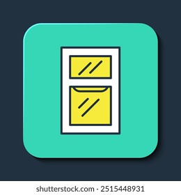 Ventana en el icono de la habitación aislado en el fondo azul. Botón cuadrado turquesa. Vector
