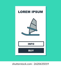 Filled outline Windsurfing icon isolated on turquoise background.  Vector