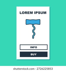 Filled outline Wine corkscrew icon isolated on turquoise background.  Vector