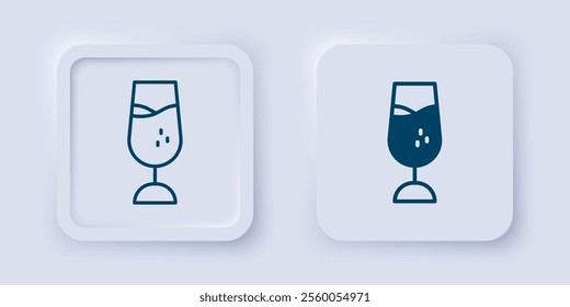 Filled and outline Wine glass icon isolated on grey background. Wineglass sign. Square button. Vector