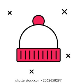 Filled outline Winter hat icon isolated on white background.  Vector