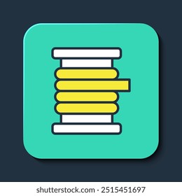 Filled outline Wire electric cable on a reel or drum icon isolated on blue background. Turquoise square button. Vector