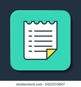 Filled outline Wish list template icon isolated on blue background. Turquoise square button. Vector