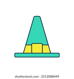 Filled outline Witch hat icon isolated on white background. Happy Halloween party.  Vector