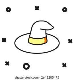 Filled outline Witch hat icon isolated on white background. Happy Halloween party. Flat filled outline style with shadow. Vector