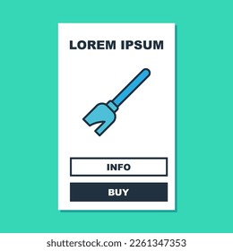 Filled outline Witches broom icon isolated on turquoise background. Happy Halloween party.  Vector