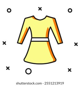 Icono de vestido de mujer aislado sobre fondo blanco. Cartel de ropa. Estilo de contorno relleno plano con sombra. Vector