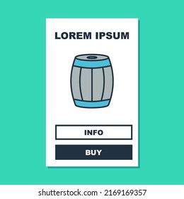 Filled outline Wooden barrel icon isolated on turquoise background. Alcohol barrel, drink container, wooden keg for beer, whiskey, wine.  Vector