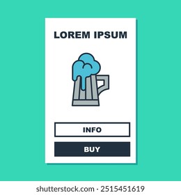 Filled outline Wooden beer mug icon isolated on turquoise background.  Vector