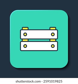 Filled outline Wooden box icon isolated on blue background. Grocery basket, storehouse crate. Empty wooden container for vegetables, products. Turquoise square button. Vector
